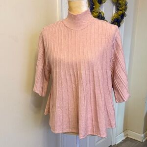 Mauve by Anthropologie Blush Ribbed Short Sleeve Top